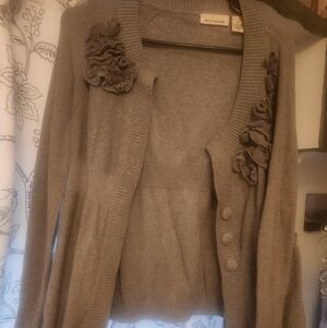 DKNY Gray Cardigan with Floral Details